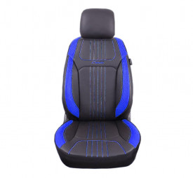 Set huse scaune auto piele ecologica negru cu albastru, universale, fata-spate - Img 2