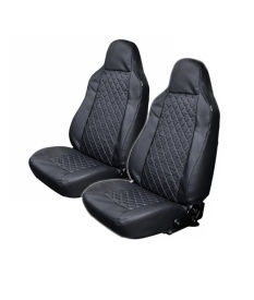 Set huse scaune auto universale cu tetiera integrata, material piele ecologica, culoare neagra, pentru fata
