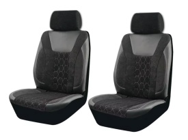 Set huse scaune auto universale de lux, fata-spate, piele ecologica si alcantara, culoare negru cu gri - Img 3