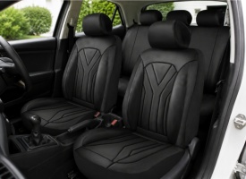 Set huse scaune auto universale de lux, fata-spate, piele ecologica, model Y, culoare negru - Img 4
