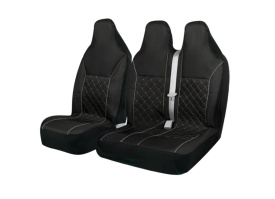 Set huse scaune auto, universale, fata 2+1, material textil, negru, cu tetiere integrate