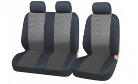 Set huse scaune auto, universale, fata 2+1, Piele ecologica negru cu gri