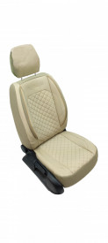 Set huse scaune auto, universale, fata-spate, bancheta fractionata, crem, piele ecologica - Img 2