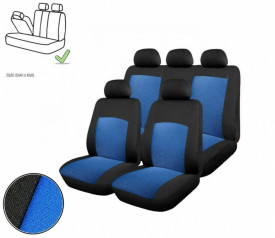 Set huse scaune auto, universale, fata-spate, bancheta spate fractionata, jacquard, negru cu albastru - Img 2