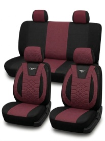 Set huse scaune auto, universale, fata-spate, material textil, negru cu visiniu, Lichidare stoc!