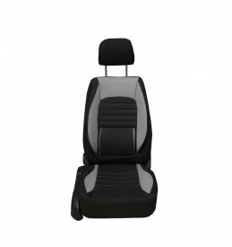 Set huse scaune auto universale, piele ecologica gri cu material textil negru, fata-spate - Img 2
