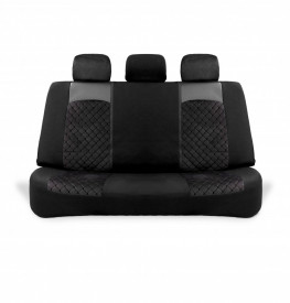 Set huse scaune auto universale, piele ecologica neagra cu material textil negru, fata-spate - Img 2