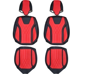 Set huse scaune auto universale, piele ecologica negru cu rosu, Luxury, fata-spate - Img 6