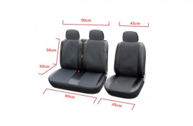 Set huse scaune autoutilitara 2+1 pentru fata culoare negru cu gri, piele ecologica cu textil - Img 5