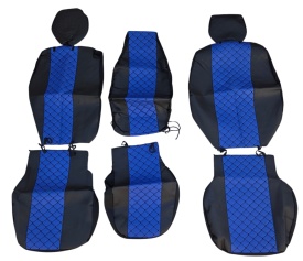 Set huse scaune autoutilitara 2+1 pentru fata culoare negru cu albastru, piele ecologica compatibil cu Opel Vivaro 2014-2019 VAN - Img 5