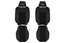 Set huse scaune camion compatibil cu RENAULT T 2014->, Negru, piele ecologica cu velur, tetiere reglabile