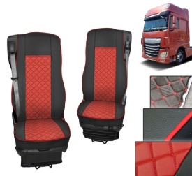 Set huse scaune camion compatibile DAF XF euro 6 2012->, piele ecologica negru cu rosu - Img 2