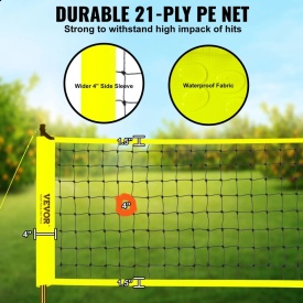 Set profesional de volei cu fileu, pentru exterior, 81 cm x 91 cm, stalpi din otel cu inaltime reglabila, cu minge de volei din PVC, pompa, geanta de transport, plasa de volei rezistenta pentru curte, plaja, gazon - Img 4