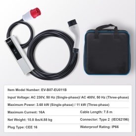 Statie incarcare mobila, Vevor mobil, 11kW 16A, incarcator portabil EV tip 2, incarcator auto monofazat pentru vehicule electrice cu cablu de incarcare de 7,5 m, priza CEE16, ecran LCD, statie de incarcare EV reglabila, cutie de control IP66 - Img 8