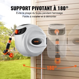Tambur pentru furtun retractabil, Tambur pentru furtun de apa, lungime furtun 25m pivotant 180° Montat pe perete - Img 2