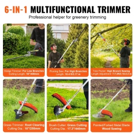 Unelte de tuns multifuncționale 6 in 1, trimmer de gard viu pe benzina, masina de taiat buruieni, trimmer cu fir, fierastrau cu lant, foarfeca cu drujba si tija extensibila - Img 2
