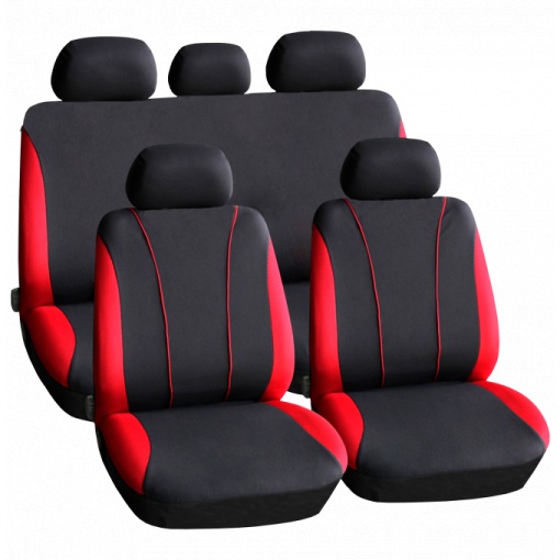 Set huse scaun auto ieftine, Universale 9 piese, model V-Style - ROSU