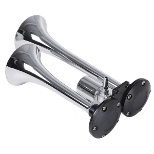 Claxon bitonal cu 2 goarne, alimentare 12/24V FARA COMPRESOR, culoare Crom/Negru - Img 3