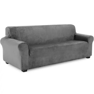 Husa universala pentru canapea standard cu 3 locuri, imitatie catifea, culoare GRI - Img 3