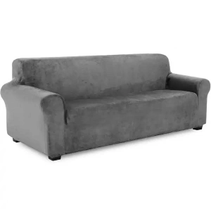 Husa universala pentru canapea standard cu 3 locuri, imitatie catifea, culoare GRI - Img 3