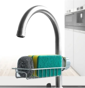 Raft organizator universal pentru bucatarie sau baie, montaj pe robinet, material otel, culoare Argintiu - Img 5