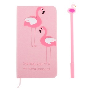 Set Cadou pentru Copii, Caiet cu Flamingo finisat cu piele ecologica + Pix cu Flamingo - Img 3