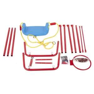 Set de gradina 3in1 pentru copii, Leagan + Cos de Baschet + Minge, cadru metalic, culoare Rosu - Img 8