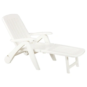 Sezlong de Plaja sau Gradina, reglabil, dimensiune 190 x 60 x 72 cm, material plastic, culoare Alb - Img 2