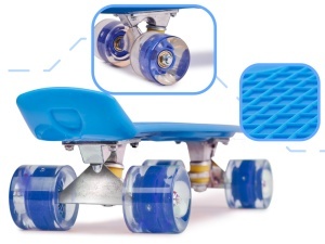 Skateboard Penny Board pentru copii cu roti din cauciuc, iluminate LED, culoare Albastra - Img 2