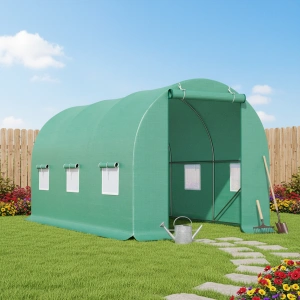 Solar de gradina, dimensiune 300x200x200cm, folie verde PE cu plasa 140g/mp UV, 1 usa, 6 ferestre, teava otel galvanizat de 19mm - Img 2