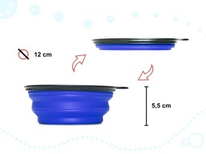 Bol de voiaj din silicon pentru animale de companie, pliabil, culoare albastra, diametru 12 cm - Img 3