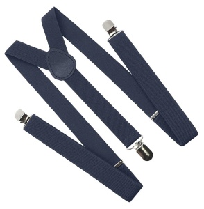 Bretele elegante pentru pantaloni, inguste, tip Y cu 3 catarame, culoare Albastru Marin - Img 2