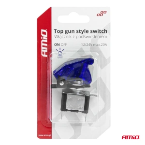 Comutator iluminat (intrerupator) cu protectie, destinatie auto, moto, ATV, SSV, Off-Road, model "TOP GUN", tensiune 12V - 24V, culoare Albastra - Img 5