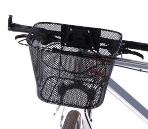 Cos metalic pentru bicicleta cu maner, demontabil, conceput pentru a fi montat in partea din fata, culoare Neagra