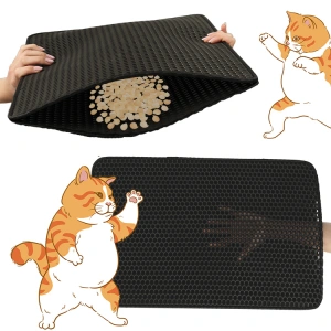 Covoras impermeabil pentru litiera pisici, dimensiune 40 x 60 cm, dublu strat, culoare Gri - Img 4
