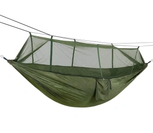 Hamac turistic din nylon cu plasa de tantari, culoare verde, dimensiuni 260 cm x 140 cm - Img 2