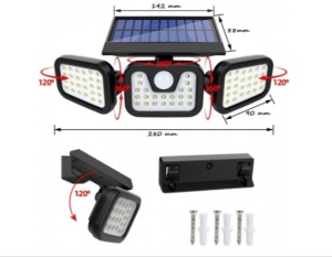 Lampa Solara LED, reglabila, model TRIO, cu senzor crepuscular si senzor de miscare - Img 6