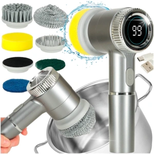 Perie electrica "5-in-1" cu 5 accesorii de curatare pentru baie, podea, rosturi faianta, piscina, cu afisaj cu LED si incarcare USB - Img 1