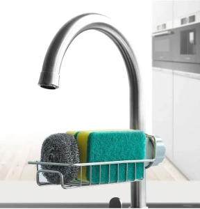 Raft organizator universal pentru bucatarie sau baie, montaj pe robinet, material otel, culoare Argintiu - Img 5