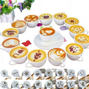 Set 16 sabloane reutilizabile pentru ornarea desertului sau a cafelei - Img 1