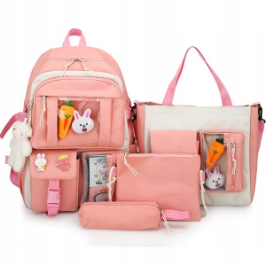 Set 4-in-1 pentru Scolari sau Prescolari - (rucsac, geanta de umar, plic elegant, penar), culoare ROZ cu IEPURAS, Cod AVX-WT-BUNN-PINK - Img 1