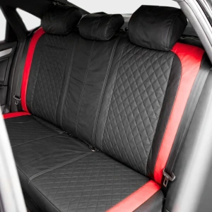 Set huse scaune auto Premium, model DIAMOND Racer, design Sportiv, universale, ergonomice, Piele Ecologica Matlasata, culoare Negru/Rosu - Img 5