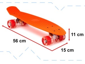 Skateboard Penny Board pentru copii cu roti din cauciuc, iluminate LED, culoare Orange - Img 3