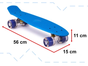 Skateboard Penny Board pentru copii cu roti din cauciuc, iluminate LED, culoare Albastra - Img 3