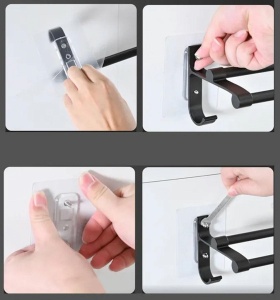 Suport din aluminiu pentru 2 prosoape + 2 cuiere, lungime 60 cm, culoare Neagra - Img 5