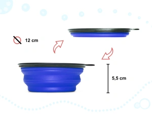 Bol de voiaj din silicon pentru animale de companie, pliabil, culoare albastra, diametru 12 cm - Img 3