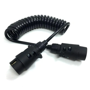Cablu electric spiralat pentru remorca sau rulota cu 2 mufe Tata/Tata cu 7 pini, lungime 2.5m, culoare Neagra - Img 2