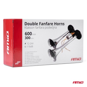 Claxon Camion de tip "goarna", dublu, bitonal, finisaj cromat, alimentare 12V - 24V, 118 dB - Img 6