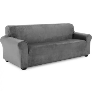 Husa universala pentru canapea standard cu 3 locuri, imitatie catifea, culoare GRI - Img 3