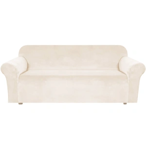 Husa universala pentru canapea standard cu 3 locuri, imitatie catifea, culoare BEJ - Img 4